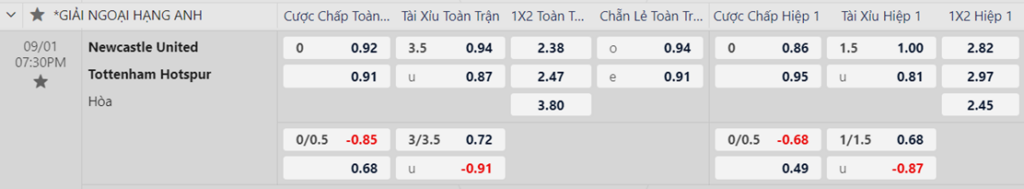 Soi kèo trận Newcastle vs Tottenham
