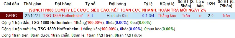 Lịch sử đối đầu Hoffenheim vs Holstein Kiel