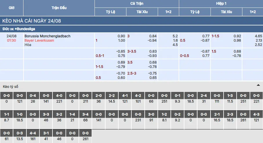 Soi kèo Monchengladbach vs Bayer Leverkusen