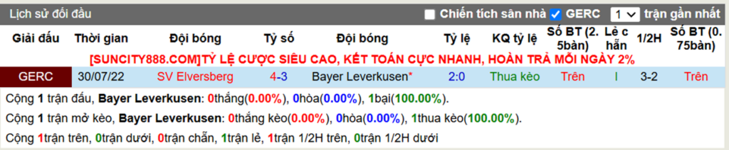 Lịch sử đối đầu Leverkusen vs Elversberg