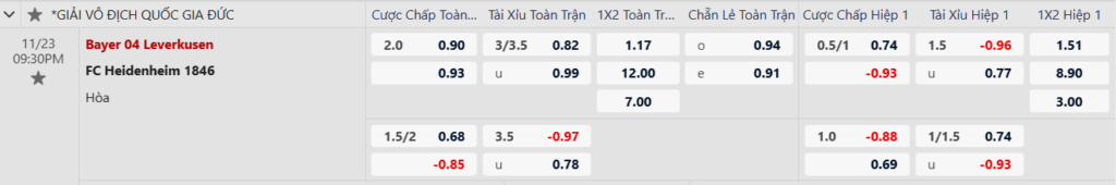 Soi kèo trận Bayer Leverkusen vs Heidenheim