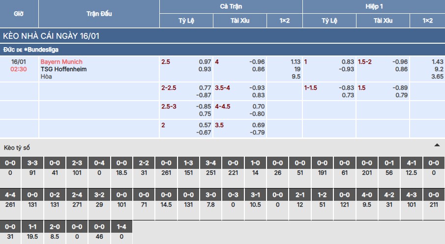 Soi kèo Bayern Munich vs Hoffenheim