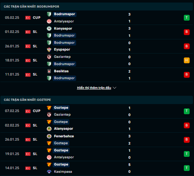 Phong độ Bodrumspor vs Goztepe