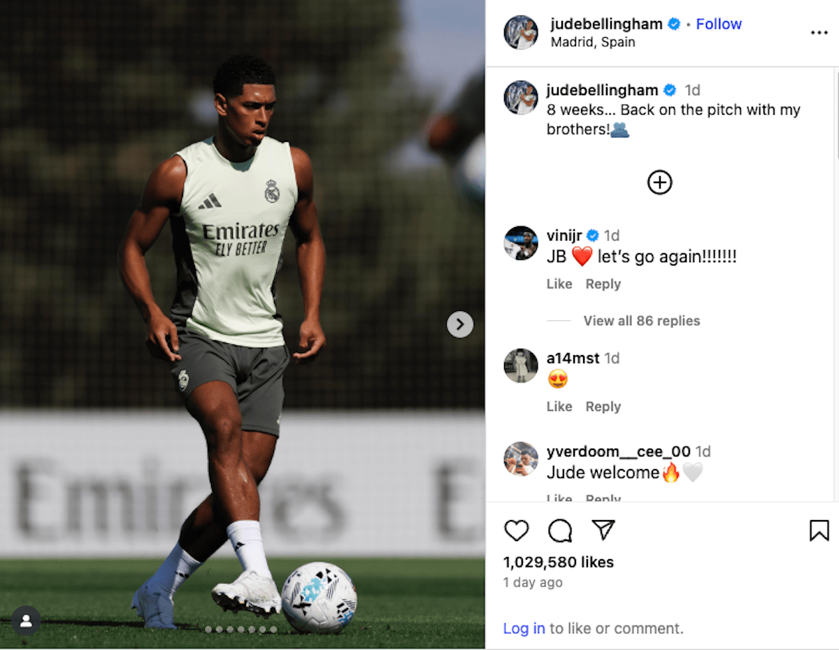 Jude Bellingham chia sẻ khoảnh khắc đầy cảm hứng lên Instagram